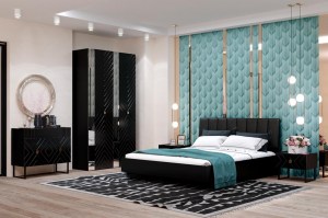 Модульная спальня Марсель (Кураж-мебель) Черный глянец
